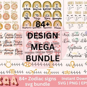 84+ Mega Zodiac Sign SVG Bundle, Astrology SVG Designs, Zodiac Clipart Pack, Star Sign SVGs, Zodiac Symbol Bundle, Astrological SVG