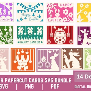 Bundle de cartes de Pâques, cartes de voeux papier découpé, modèles de cartes de Pâques pour Cricut et Silhouette
