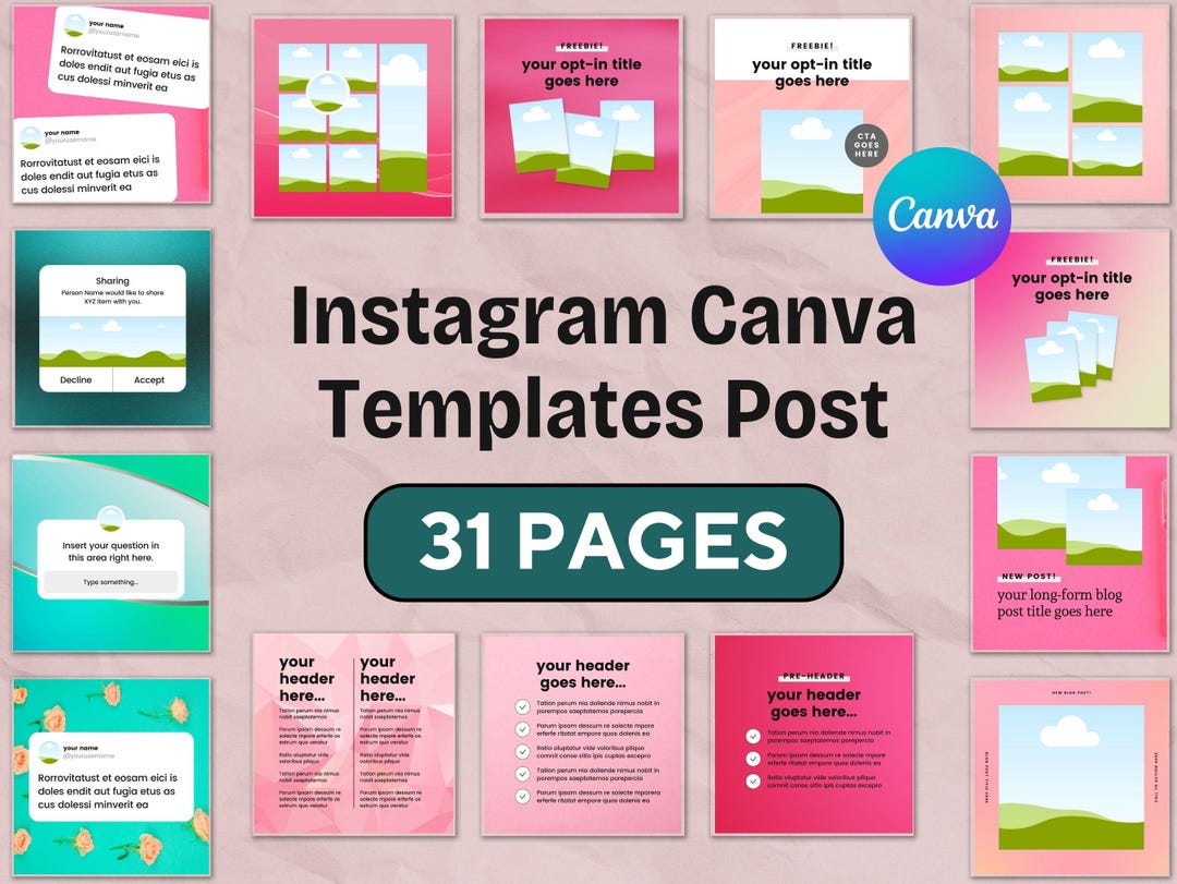 31-page Instagram Post Template Bundle, Editable Canva Templates ...