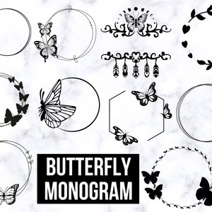 Schmetterlings-Monogrammrahmen-Svg-Bundle, Schmetterlingskreis-Monogrammrahmen, Schmetterlings-Svg, Kreisrahmen-Silhouette svg, SCHMETTERLINGS-MONOGRAMM SVG.
