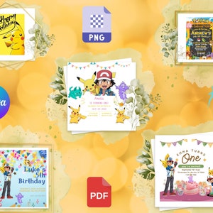 Cartes d'invitation d'anniversaire Pokémon | Invitations personnalisables Pokémon | Téléchargement numérique et impression | Faire-part d'anniversaire pour enfants