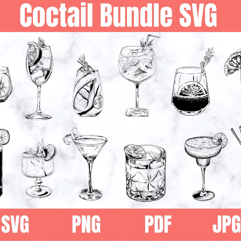 Cocktail Clipart Black and White - Etsy