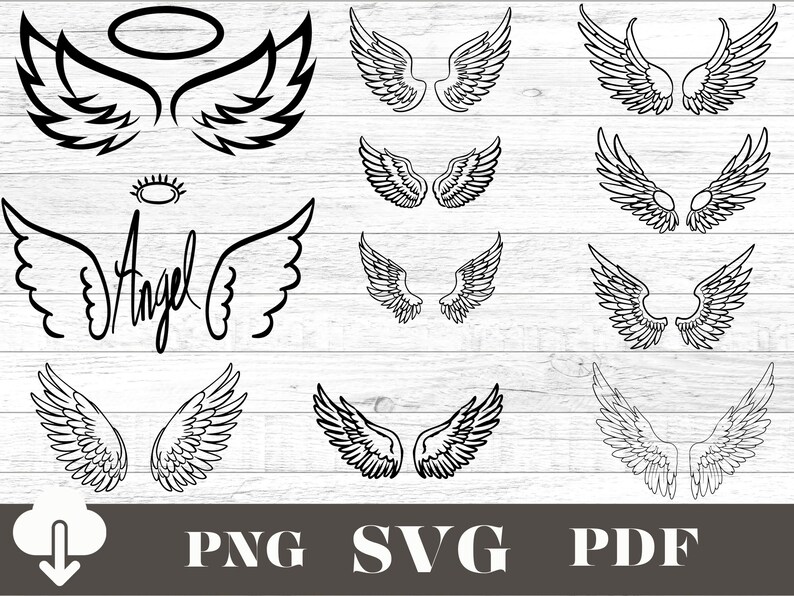 Wing Set Svg Angel Wings SVG, Angel Wing SVG, Angel Wings PNG, Wings Shape, Angel in ...