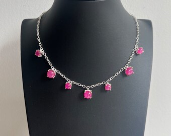 Vintage Modernist Minimalist Sterling Silver & 9 Ct Gold Pink Sapphire Cabochon Necklace Pendant / Charms 18.1"