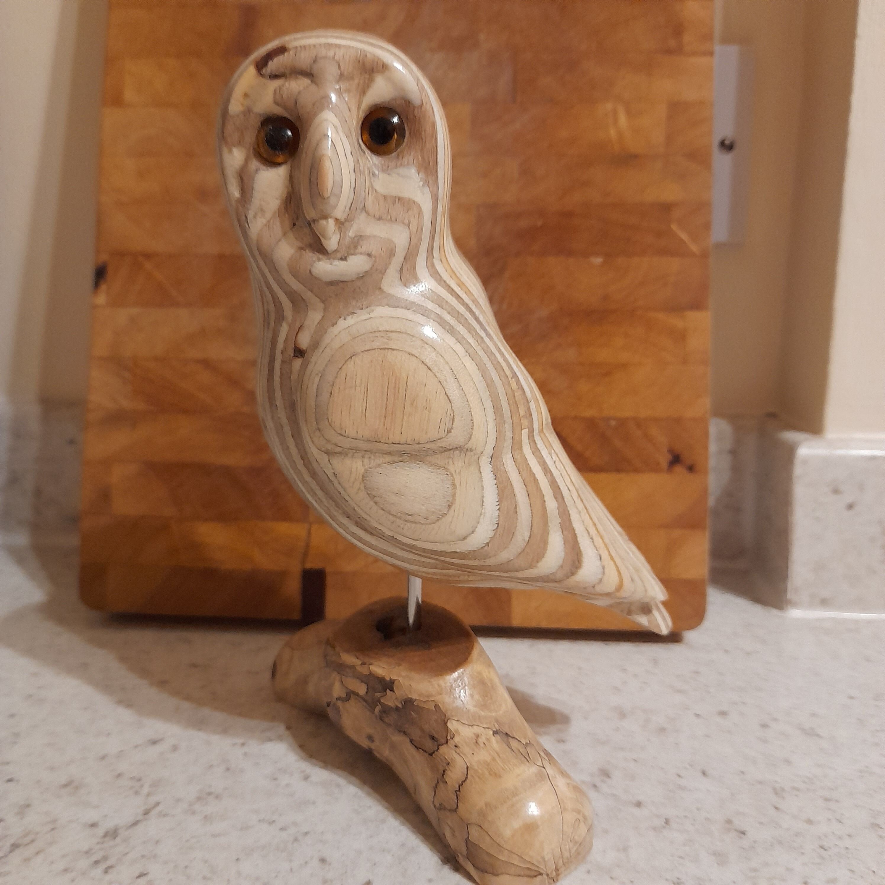Owl hand carved from plywood