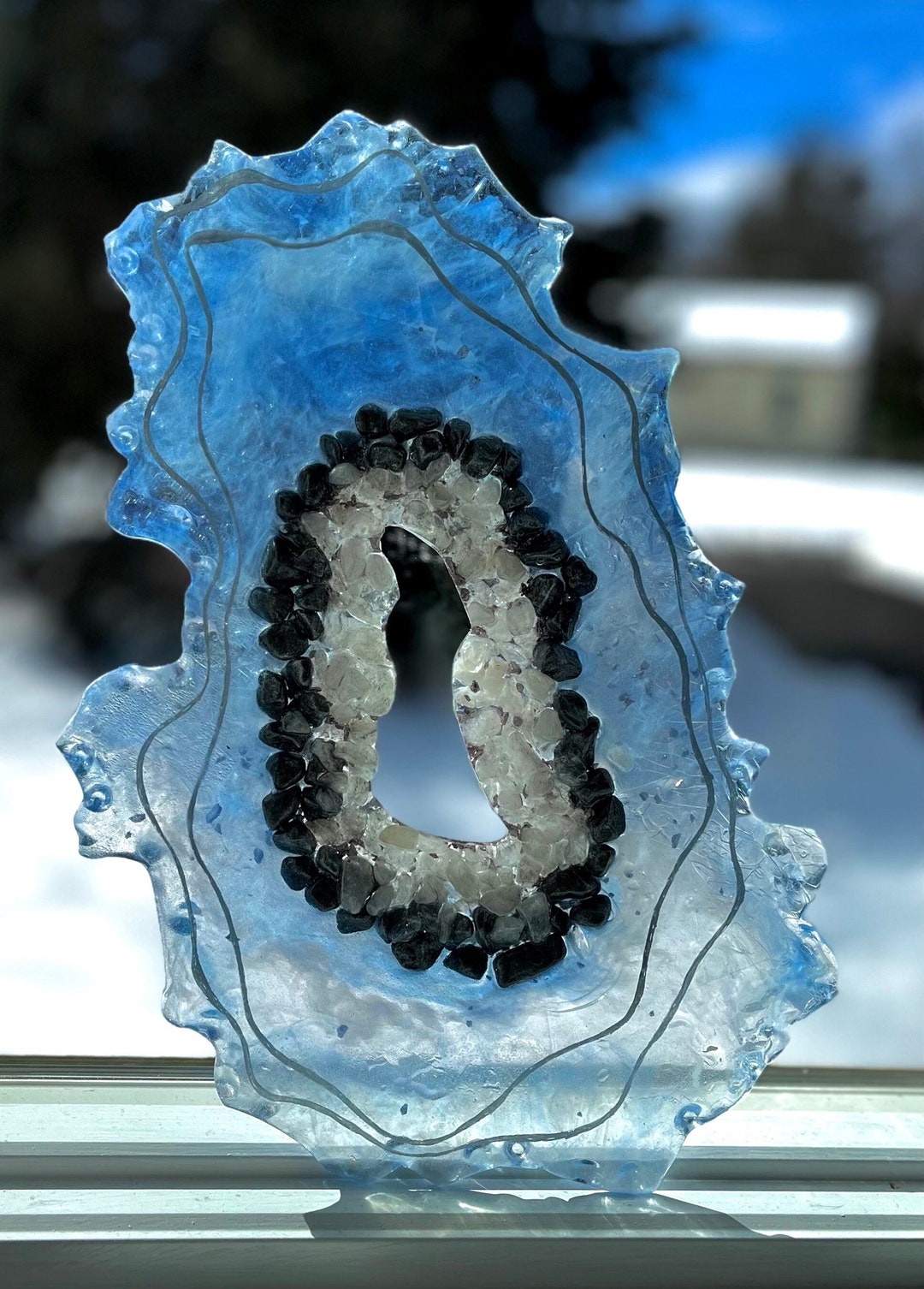 Geode Resin Art White Crystal Quartz Wall Art, Tray, Table Topper