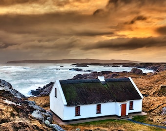 Irish Landscape Photo, Donegal Cottage, Cruit Island, Irish Thatched Cottage, Donegal Wall Art, Wild Atlantic Way, Scenic Ireland Print