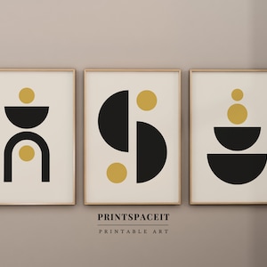 Set di arte astratta di 3, pacchetto da parete della Galleria, set di tre stampe, arte moderna della metà del secolo, arte da parete con stampa Boho, stampa d&#39;arte geometrica