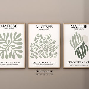 Sage Green Matisse Print Set of 3, matisse exhibition poster, mid century modern wall art, matisse Gallery Wall Art, DIGITAL DOWNLOAD