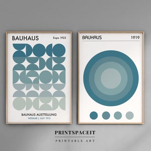 Set di poster blu Bauhaus di 2 pezzi, arte da parete minimalista, arte da parete moderna di metà secolo, arredamento estetico della fotocamera Download digitale