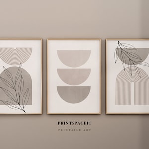 Set di stampe d&#39;arte da parete moderne della metà del secolo di 3, stampe digitali geometriche astratte neutre, stampe Boho art