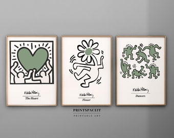 Keith Haring Set of 3 Prints, Gallery Wall Set, Keith Haring set of 3 piece, Printable Pop Art, Exhibition Poster Set