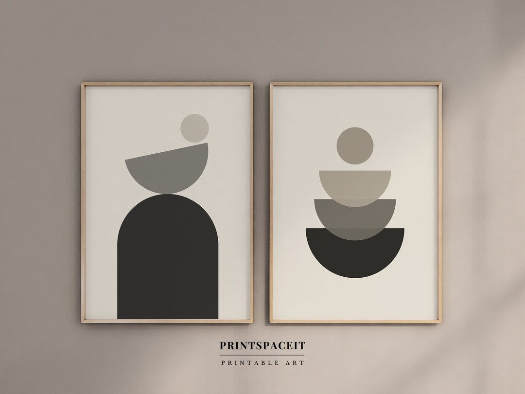 Mid Century Modern Printable Wall Art Set of 2, Neutral Abstract ...