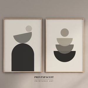 Mid Century Modern Geometric Art Prints: Neutral Abstract Set (Digital Download)