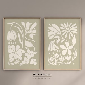 sage green Floral Print Set of 2, Abstract Botanical Printable Wall Art,Boho Gallery Wall Set, Modern Home Decor, DIGITAL DOWNLOAD