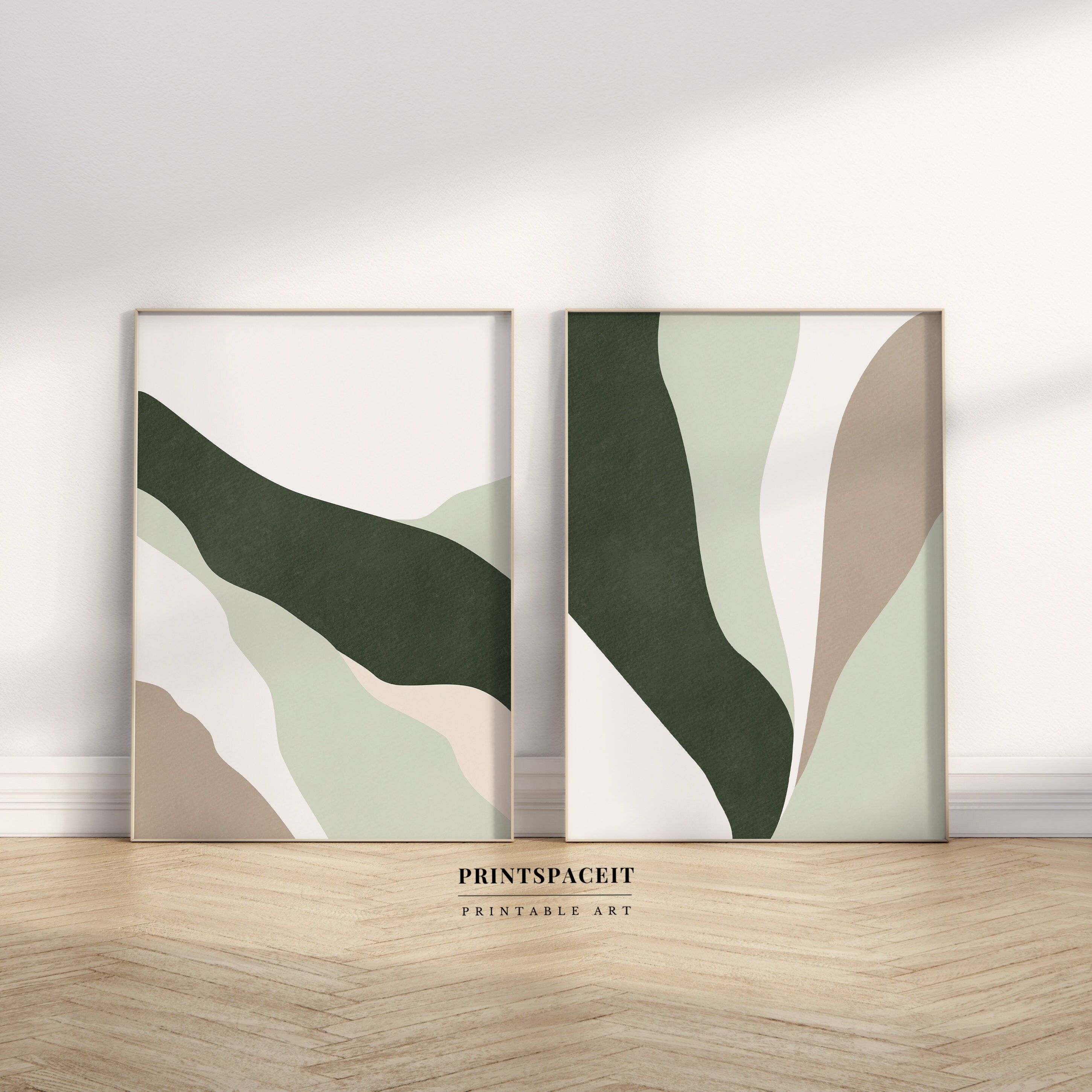 Abstract Sage Green Beige Wall Art Set: Modern Minimalist Prints ...