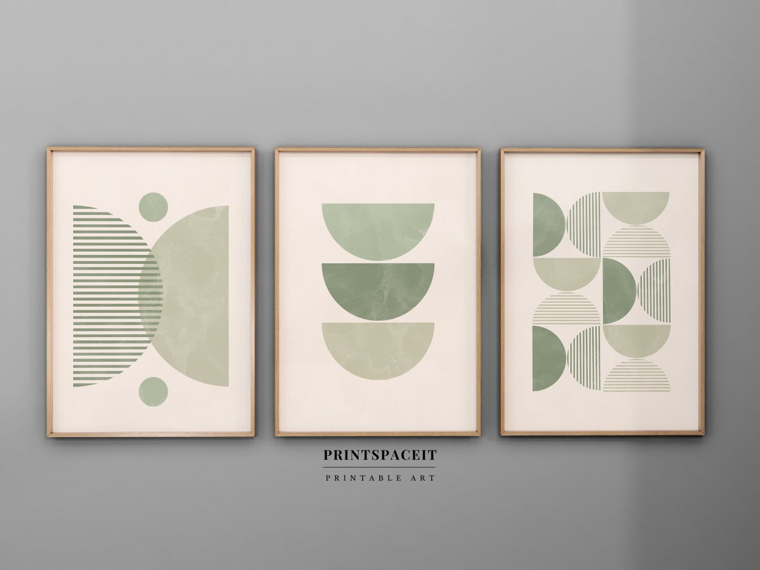 Sage Green Wall Art Set of 3, Mid Century Modern Art Print Set of 3
