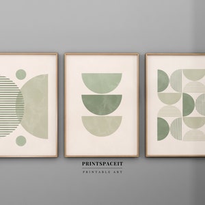 set di arte da parete verde salvia di 3, set di stampe d&#39;arte moderna della metà del secolo di 3, download digitale, arredamento moderno geometrico di metà secolo