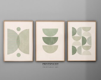 Mid Century Modern Geometric Print Set of 3, Digital Abstract Wall