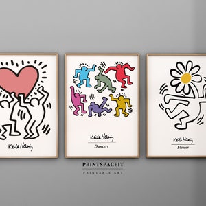 Keith Haring Print Set de 3, Gallery Wall Set, Conjunto de carteles coloridos de 3 piezas, Arte de pared imprimible, Descarga digital, Impresión de arte pop