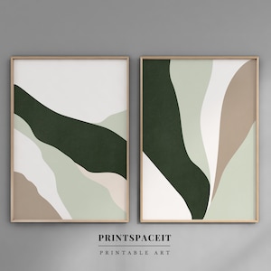 Set di 2 pezzi di arte da parete moderna astratta minimalista, arte da parete beige verde salvia, arte del soggiorno, poster contemporaneo