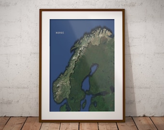 Norway - Shaded Relief Map Print