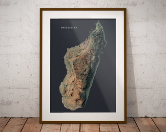 Madagascar - Shaded Relief Map Print
