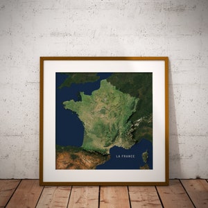 Póster de mapa de imágenes satelitales de Francia
