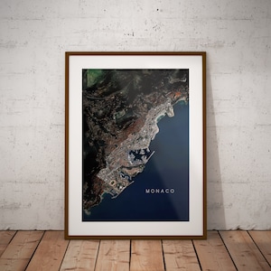 Mônaco — Cartaz do mapa da cidade com imagens de satélite