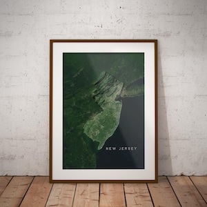 Affiche de carte des États-Unis avec imagerie satellite du New Jersey