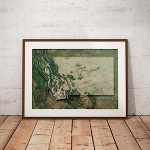 Montana — Carte des États-Unis avec imagerie satellitaire Poster