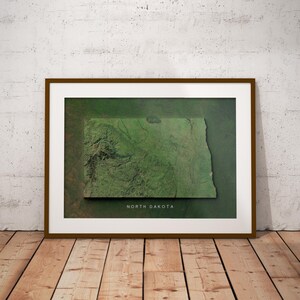 Dakota du Nord : carte des États-Unis avec imagerie satellitaire Poster