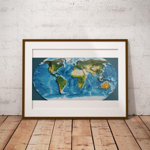 The World Bathymetry (Ocean Topography) — Exaggerated Relief Map Poster