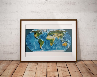 The World Bathymetry (Ocean Topography) — Exaggerated Relief Map Poster