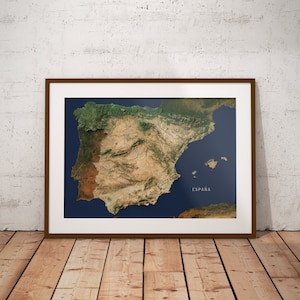 Espagne — Affiche de carte d'imagerie satellite