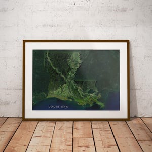 Affiche de carte des États-Unis avec imagerie satellite Louisiane