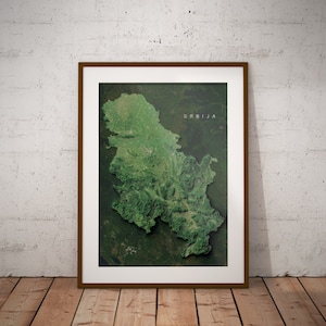Serbie — Affiche de carte d'imagerie satellite