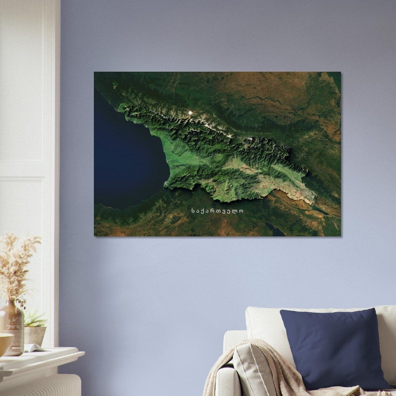 Georgia Imágenes satelitales de alta resolución Póster de mapa imprimible 60x90 cm / 24x36″