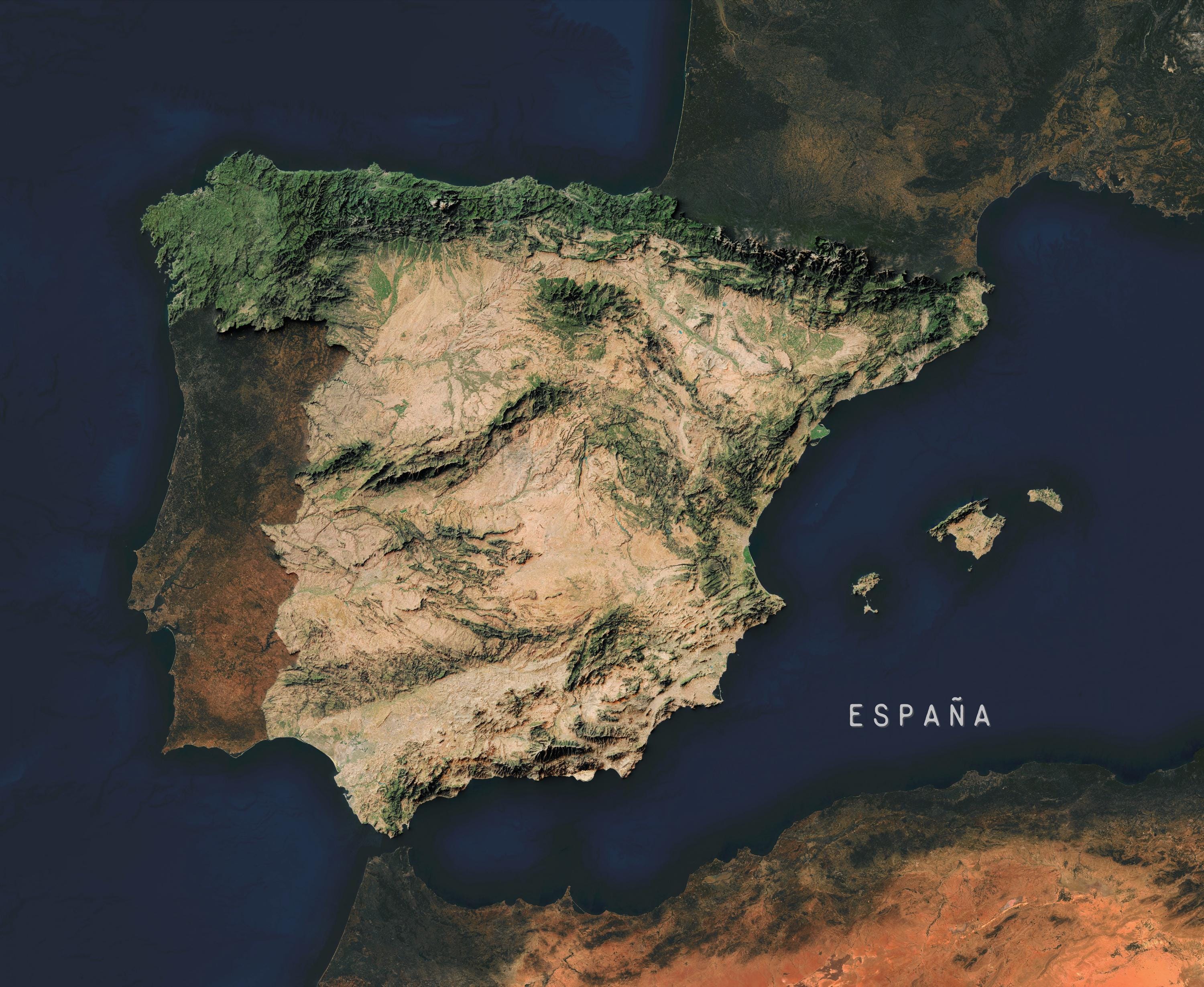 Spain — Satellite Imagery Map Poster - Etsy