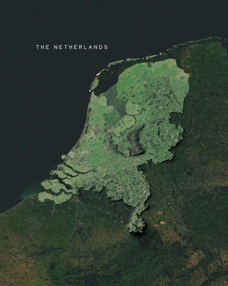 The Netherlands — Satellite Imagery Map Poster - Etsy