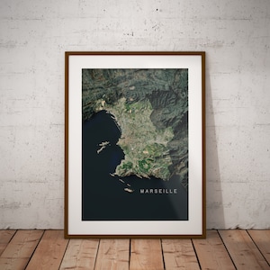 Marseille — Satellitenbilder Stadtplan Poster