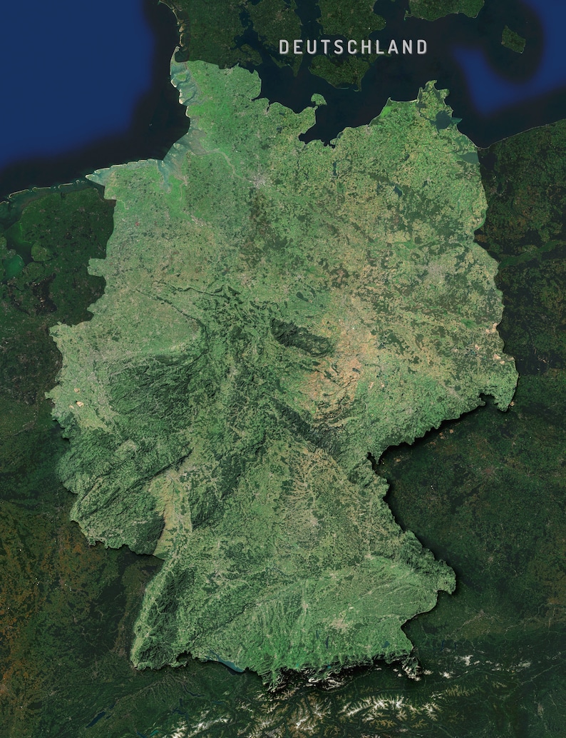Germany — Satellite Imagery Map Poster - Etsy