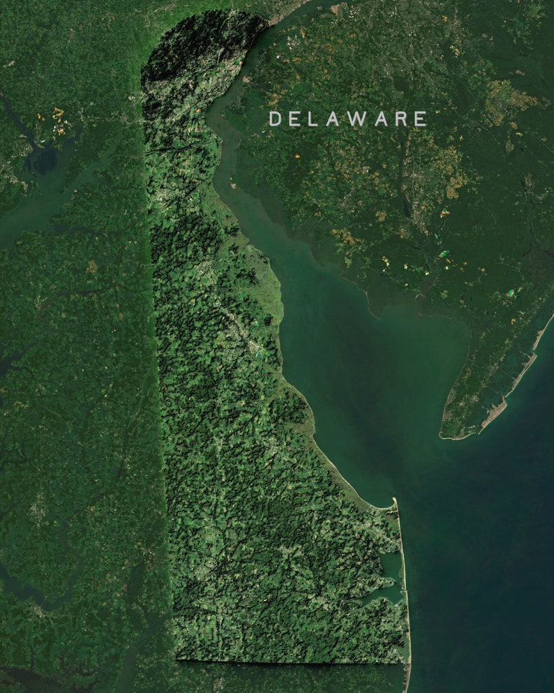 Delaware — Satellite Imagery US Map Poster - Etsy