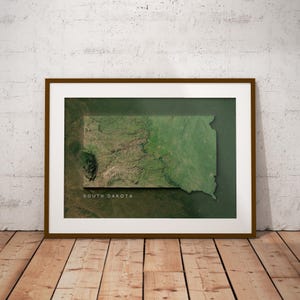 Dakota du Sud — Carte des États-Unis avec imagerie satellitaire Poster