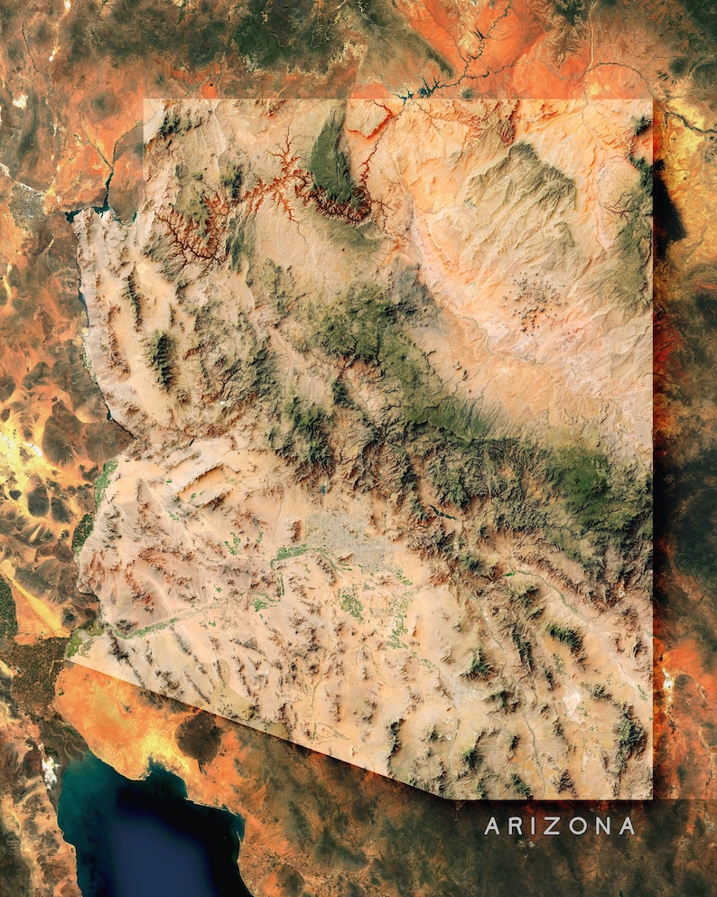 Arizona High-resolution Satellite Imagery US Printable Map Poster - Etsy