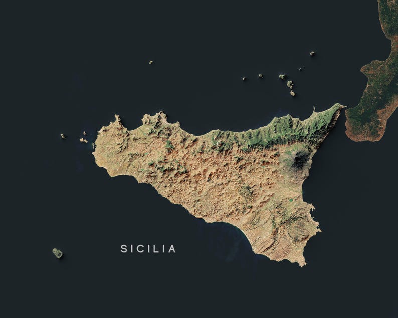 Sicilia High-resolution Satellite Imagery Printable Map Poster - Etsy