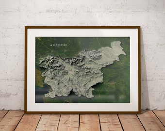 Slovenia - Shaded Relief Map Print