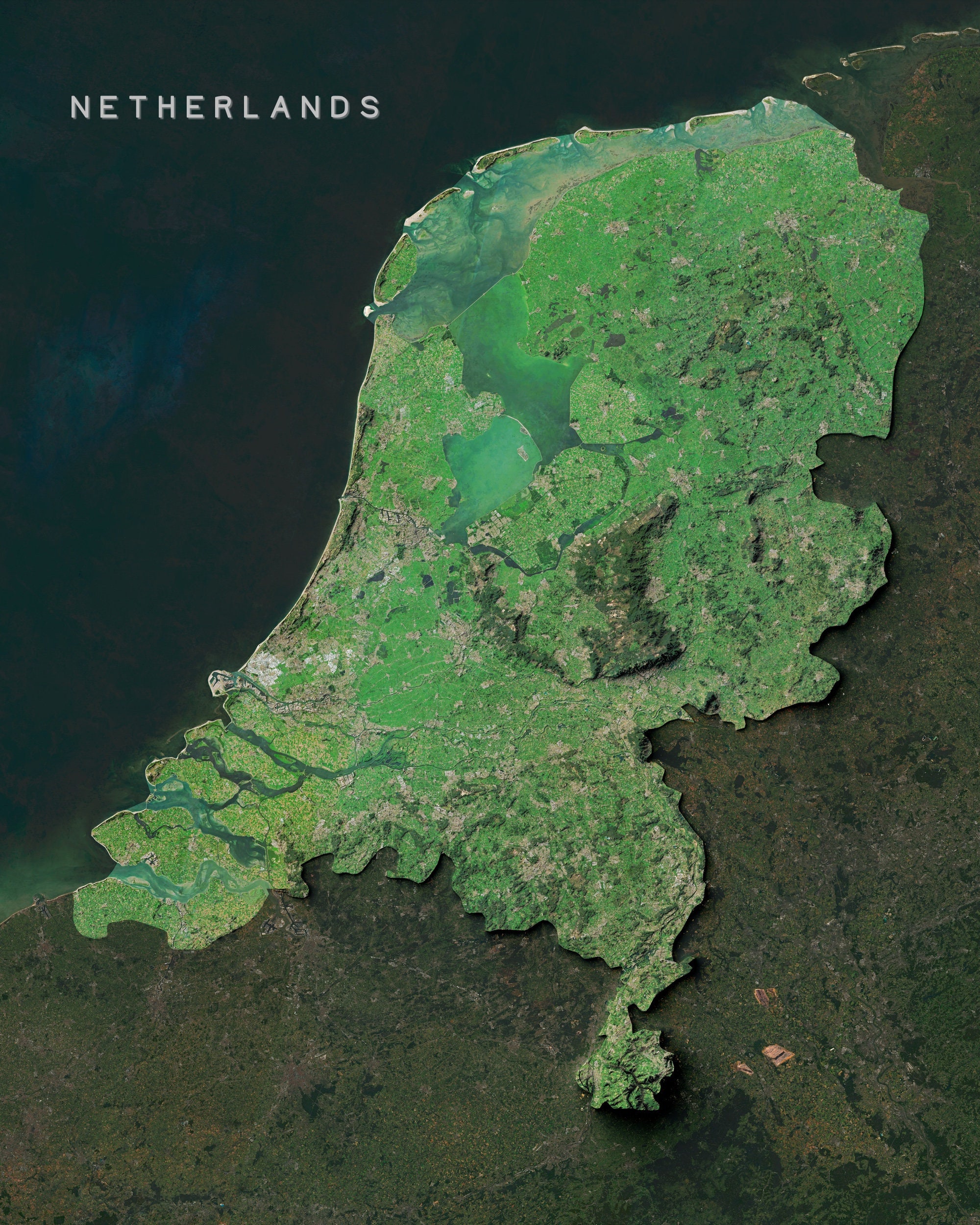 The Netherlands — Satellite Imagery Map Poster - Etsy
