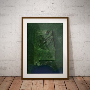 Alabama — Carte des États-Unis avec imagerie satellite Poster