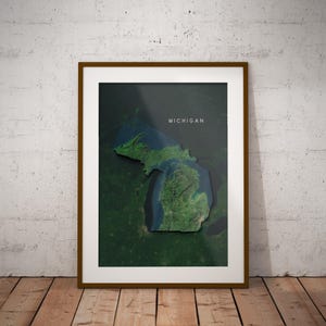 Michigan — Carte des États-Unis avec imagerie satellitaire Poster